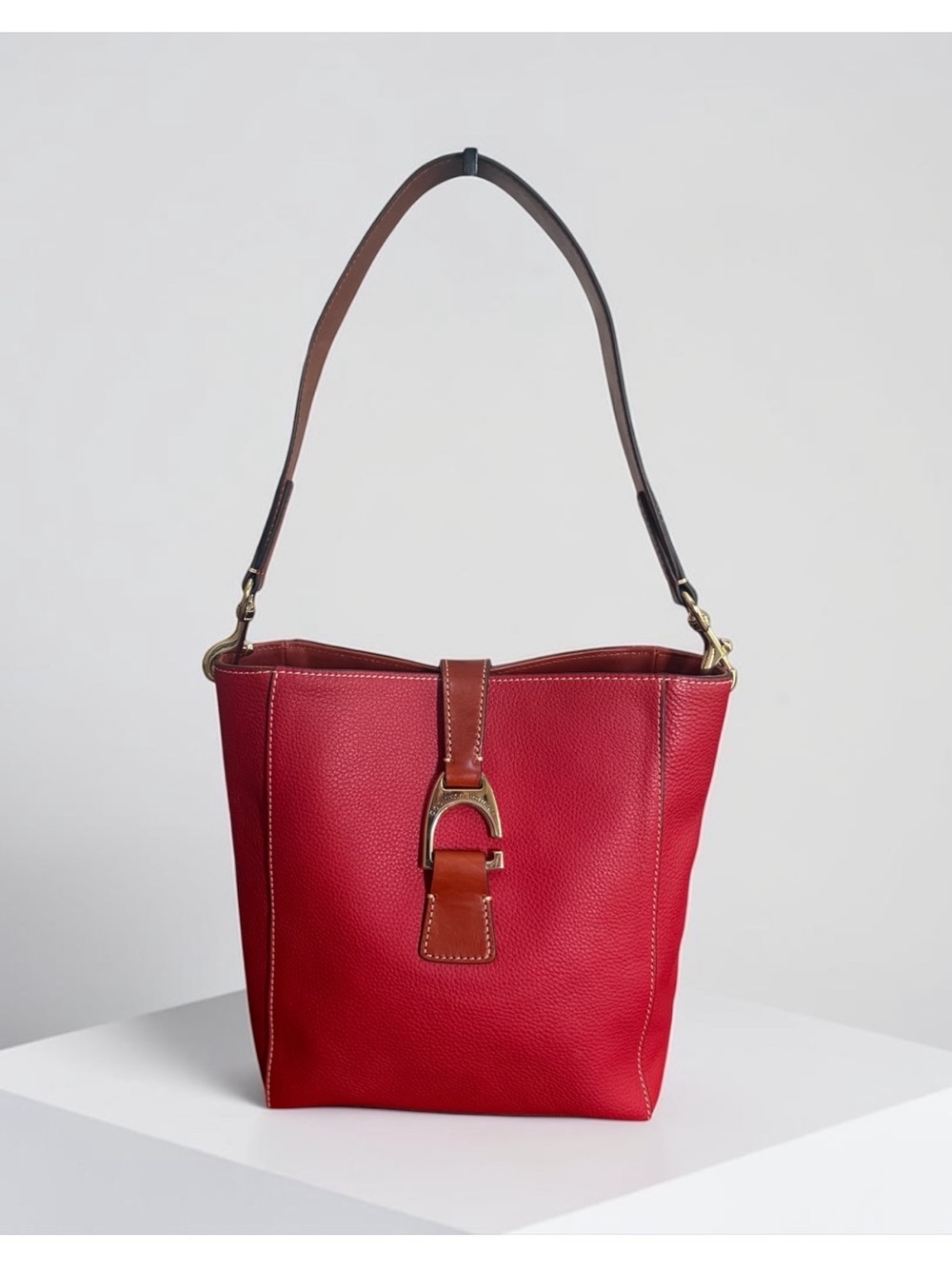 Dooney & Bourke Bridle Red Coral Leather Shoulder Bucket Bag! EUC!!